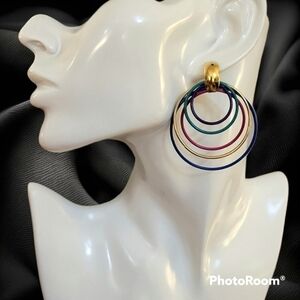 3/$30 VTG 80s Kidcore Rainbow Circle Hoop Punk Orbit Nebula Earrings